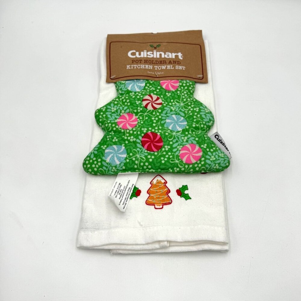 NEW Cuisinart Christmas Tree Pot Holder and Kitchen Towel Set